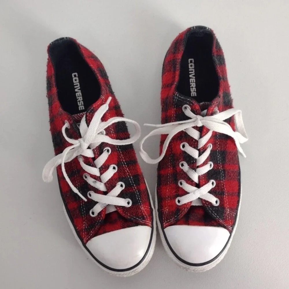 Converse All Star Low Top Plaid Flannel Sneakers Youth Size 5 Red Black‎ 649983F